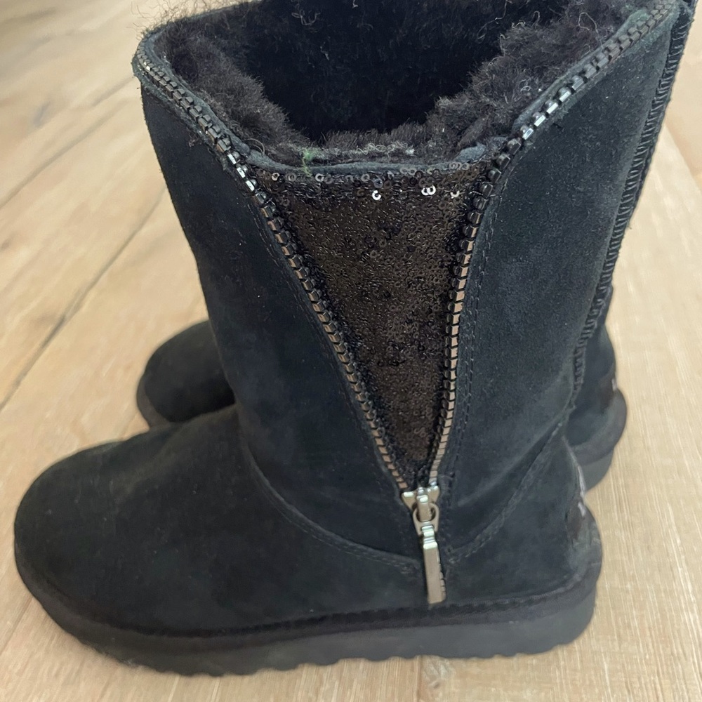 Ugg black boots with zipper & sequin detail